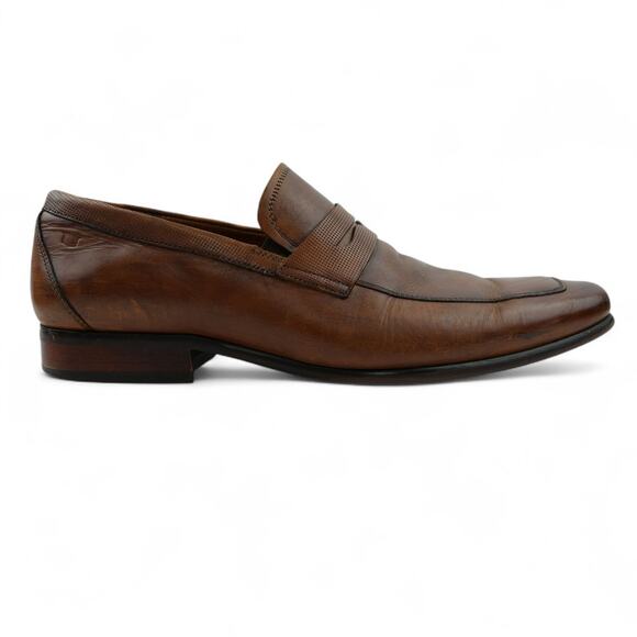 Florsheim Dress Shoes Mens 12D Cognac Leather Rucci Moc Toe Penny Loafers - Picture 1 of 12